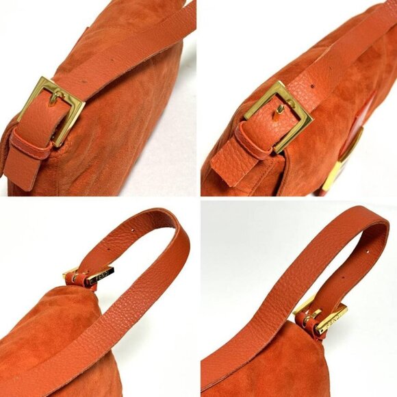 Authentic FENDI Mamma Baguette Orange Suede Gold Glitter Flap Shoulder Bag Purse - Picture 6 of 8